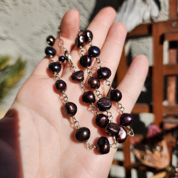 Silpada Freshwater Pearl Necklace N1183 Purple Black Iridescent Sterling Silver - Picture 4 of 10